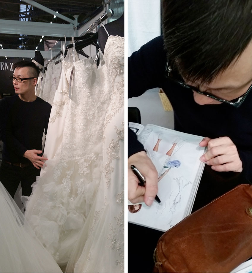 Designer Kang Chun Lin sketching while at NY market